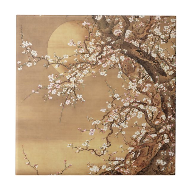 Japanese vintage plum blossoms in moonlight tile (Front)