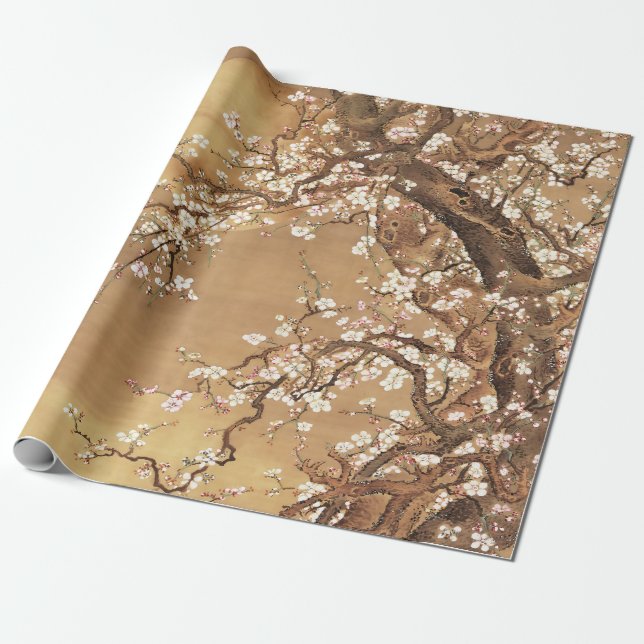 Japanese vintage plum blossoms in moonlight wrapping paper (Unrolled)