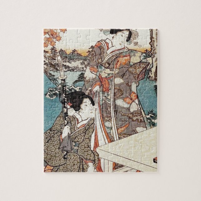 Japanese vintage ukiyo-e geisha old scroll jigsaw puzzle (Vertical)