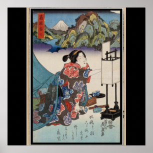 Japanese Vintage Ukiyo-e Lady Mountain Scene Poster
