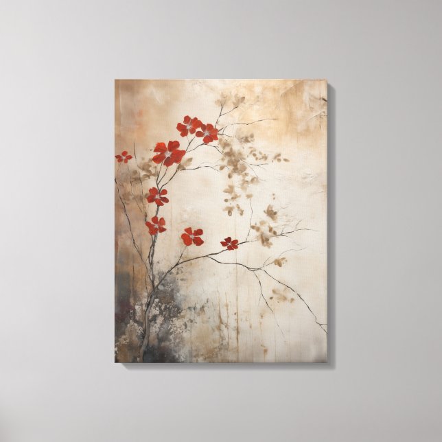 Japanese wabi sabi style rustic Red blossom canvas (Front)