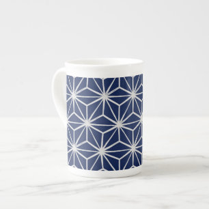 Japanese wagara asanoha geometric blue white bone china mug