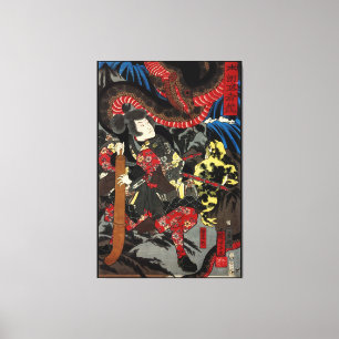 Japanese warrior fighting giant snake canvas print