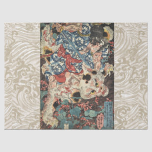JAPANESE WARRIOR KILLING A MONSTROUS CAT Ukiyoe Tissue Paper