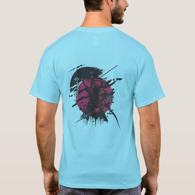 Japanese Warrior Tee - Samurai Red Moon  Shirt  (Back)