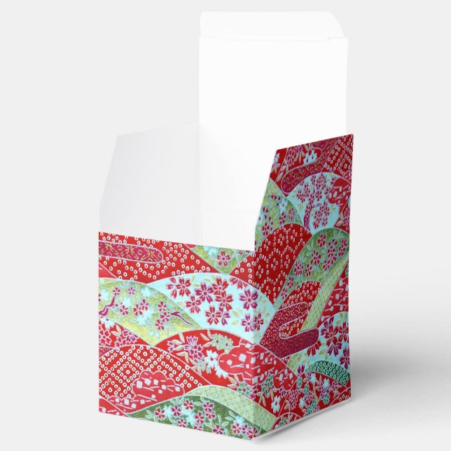 Japanese Washi Art Red Floral Origami Box (Opened)