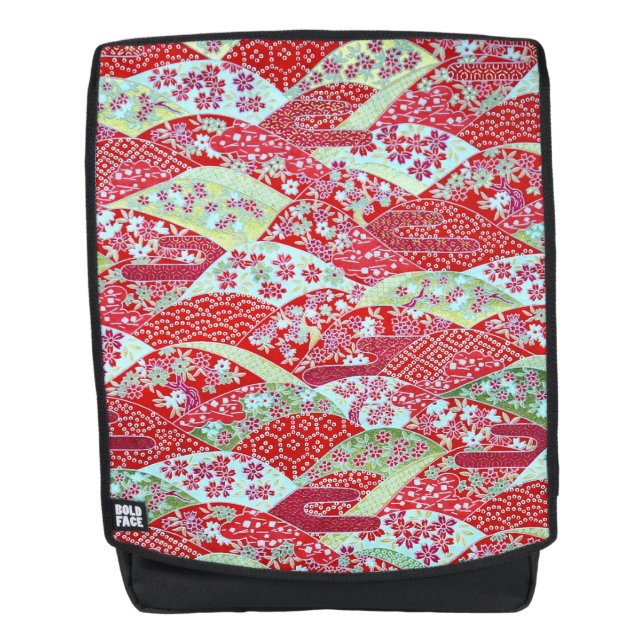 Japanese Washi Art Red Floral Origami Yuzen Backpa Backpack (Front)