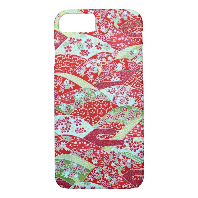 Japanese Washi Art Red Floral Origami Yuzen Case-Mate iPhone Case (Back)