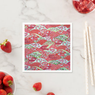Japanese Washi Red Floral Origami Yuzen Napkins