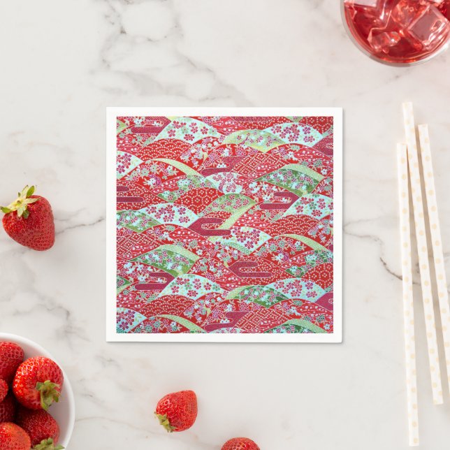 Japanese Washi Red Floral Origami Yuzen Napkins (Insitu)