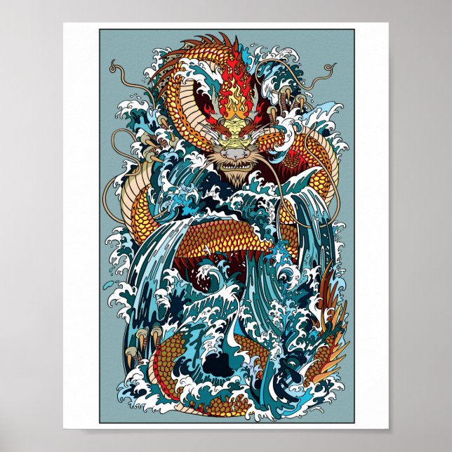 Japanese water dragon . Illustration Poster (Front)
