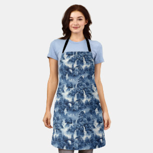 Japanese water garden in a blue white porcelain apron