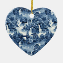 Japanese water garden in a blue white porcelain