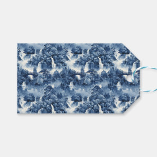 Japanese water garden in a blue white porcelain gift tags