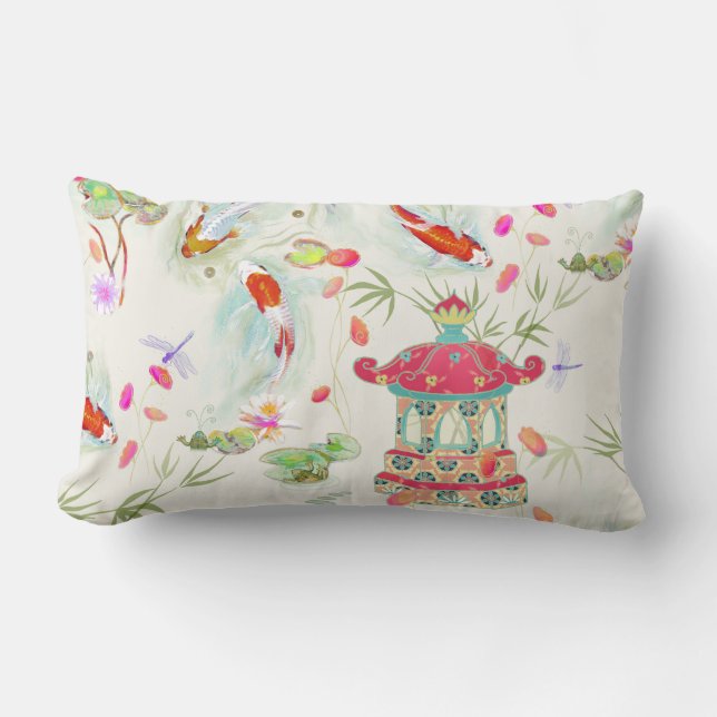 Japanese Water Garden on Ivory Pillow (Front)