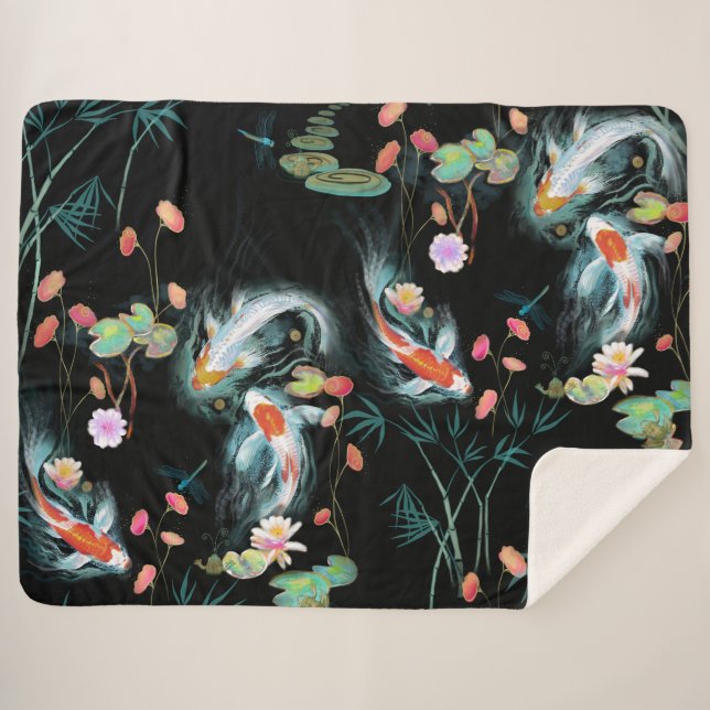 Japanese Water Garden Sherpa Blanket (Front (Horizontal))