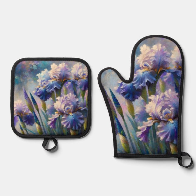 Japanese Water Iris Oven Mitt & Pot Holder Set (Front)