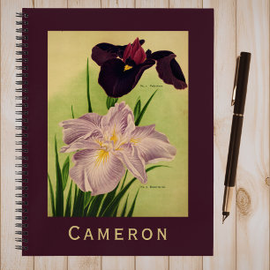 Japanese Water Iris Vintage Botanical Monogram Notebook