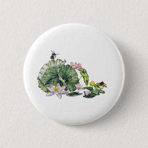 Japanese Water Lilies and Lotus Flowers 6 Cm Round Badge