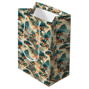 Japanese Watercolor Bonsai Orange Tree Botanical P Medium Gift Bag