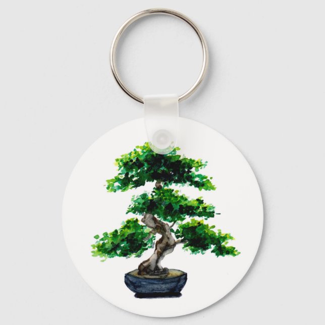 Japanese Watercolor Bonsai Tree Key Ring (Front)