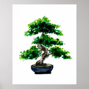 Japanese Watercolor Bonsai Tree Poster