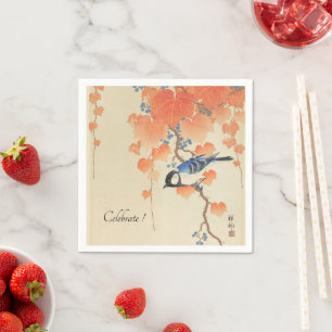 Japanese Watercolor Vintage Print With Bird Napkin
