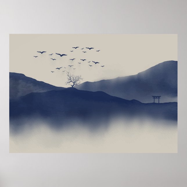 Japanese watercolour landscape    poster (Front)
