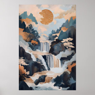 Japanese Waterfall Art Print Tranquil Mountain