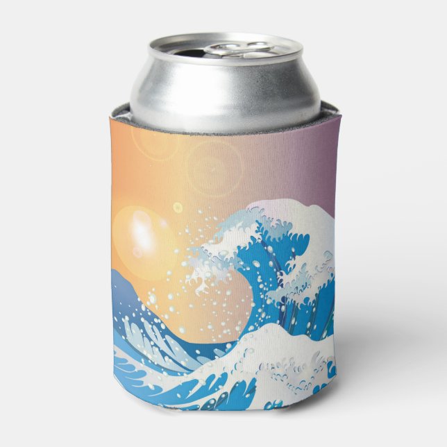 Japanese Wave Art Sunset Ocean Can Cooler (Can Front)