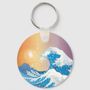 Japanese Wave Art Sunset Ocean Key Ring