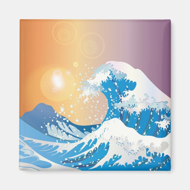 Japanese Wave Art Sunset Ocean Magnet (Front)
