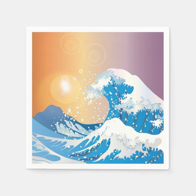 Japanese Wave Art Sunset Ocean Napkin (Front)