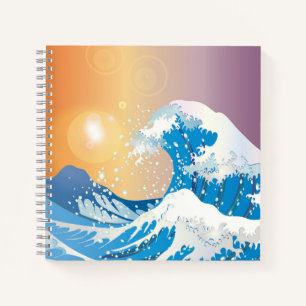 Japanese Wave Art Sunset Ocean Notebook