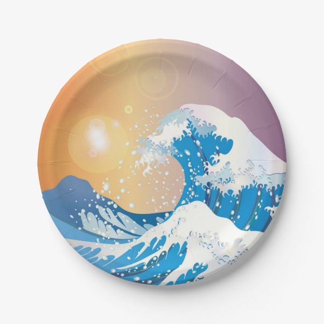 Japanese Wave Art Sunset Ocean Paper Plate (Front)