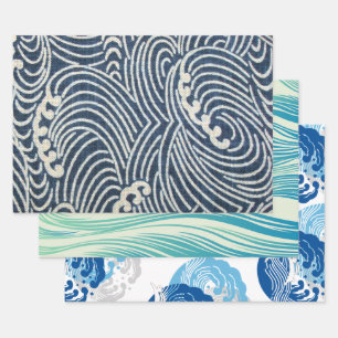 Japanese Wave Design Wrapping Paper Sheet