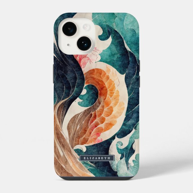 Japanese Wave Dragon Scale Monogram iPhone Case (Back)