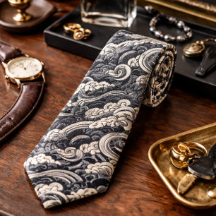 Japanese Wave Elegant Ocean Art Inspired Tie