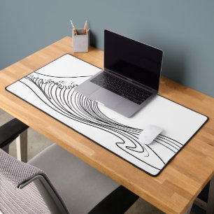 Japanese Wave Line Art Desk Mat