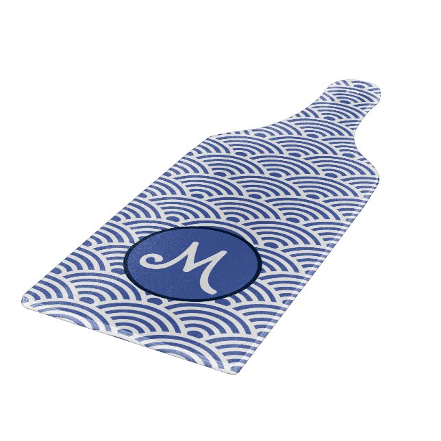 Japanese Wave Pattern and Monogram Cutting Board (Corner)