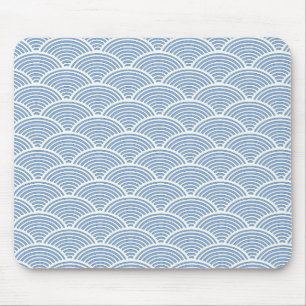 Japanese Wave Pattern in Blue and White Mouse Mat