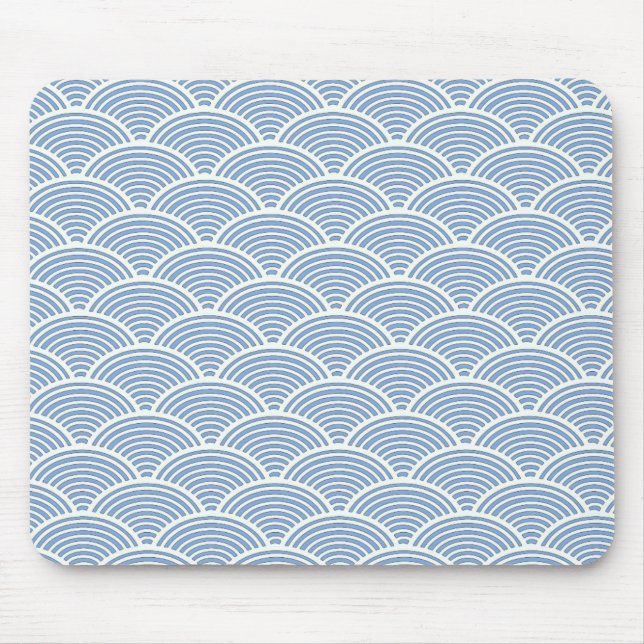 Japanese Wave Pattern in Blue and White Mouse Mat (Front)