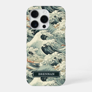 Japanese Wave Pattern Monogrammed iPhone 16 Pro Case
