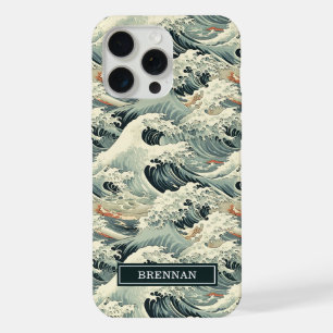 Japanese Wave Pattern Monogrammed iPhone 15 Pro Max Case