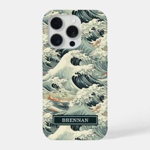 Japanese Wave Pattern Monogrammed iPhone 15 Pro Case