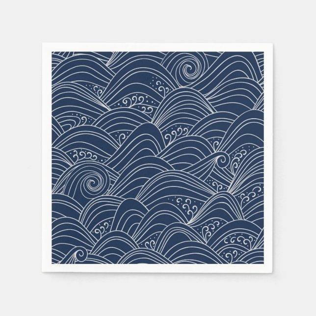 Japanese wave pattern motif dark blue white napkin (Front)