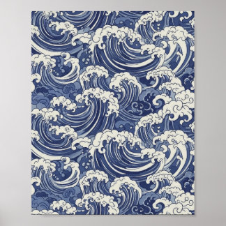 Japanese Wave Pattern - Ocean Art Print