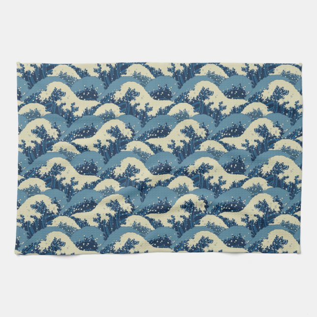 Japanese wave pattern tea towel (Horizontal)