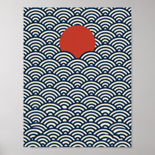 Japanese Wave Poster, Red Sun Seigaiha Poster
