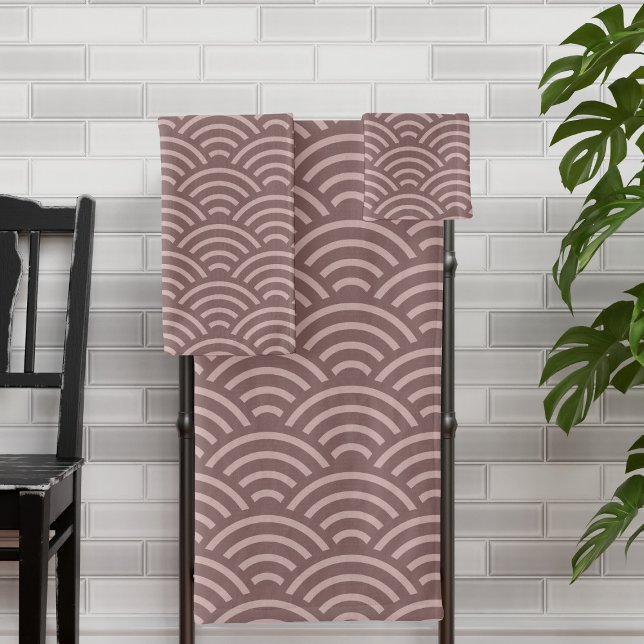 Japanese Wave Print Seigaiha Pattern Modern Pink Bath Towel Set (A modern take on the classic Japanese seigaiha print perfect for your japandi theme bathroom)